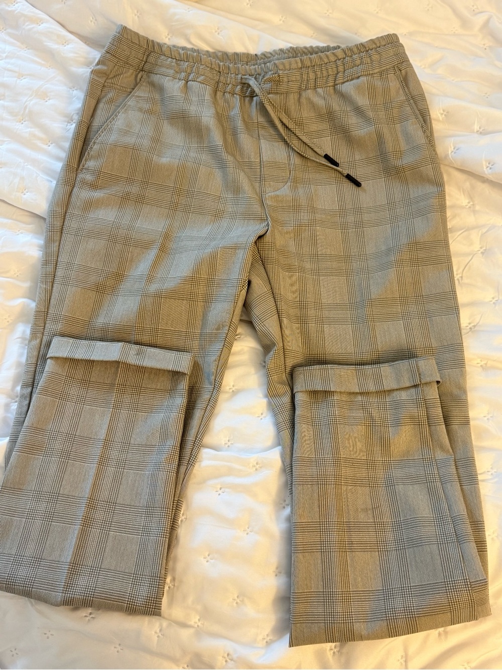 Zara Men's Plaid Drawstring Pants - Beige